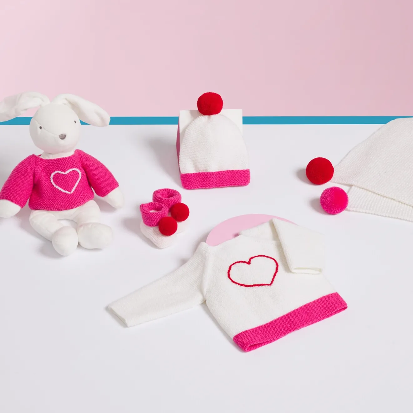 Accessoires-Jacadi Bonnet Love Maille collection solidaire - BLANC/ROSE