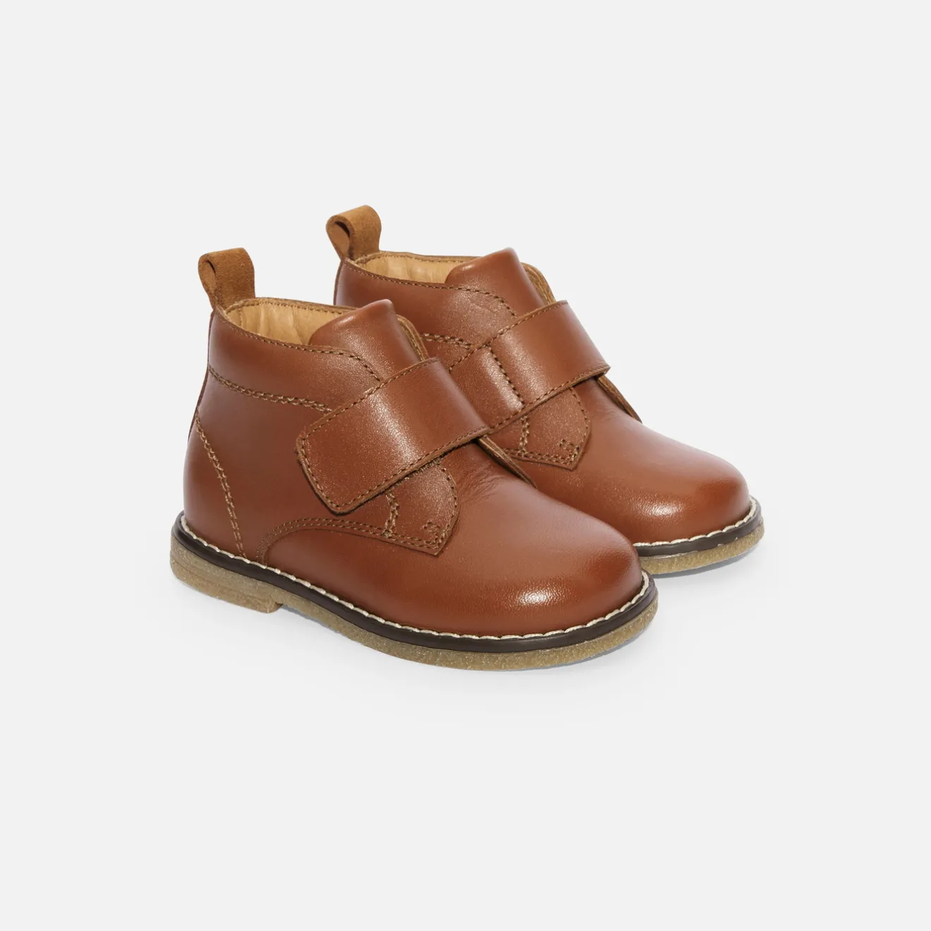 Boots Et Bottillons-Jacadi Bottillons bébé garçon en cuir lisse - NATUREL