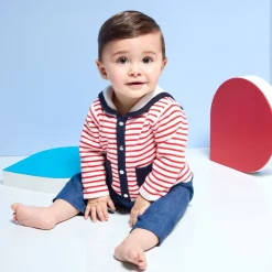 Pull, Sweat Et Cardigan-Jacadi Cardigan bébé garçon col marin - BLANC/ROUGE