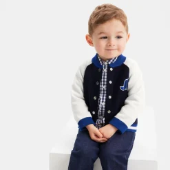 Pull, Sweat Et Cardigan-Jacadi Cardigan Teddy bébé garçon - MARINE/BLANC