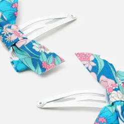 Accessoires-Jacadi Duo de barrettes noeud en tissu Liberty - ROSE/VERT
