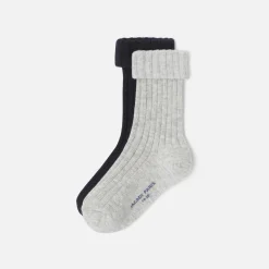 Accessoires-Jacadi Duo de chaussettes bébé garçon - MARINE/GRIS