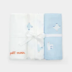 Bavoirs Et Langes-Jacadi Lot de 3 langes - BLANC/BLEU