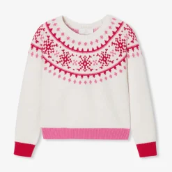 Pull, Sweat Et Cardigan-Jacadi Pull enfant fille en jacquard - lore BLANC DOUX/MULTICO