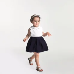 Robe-Jacadi Robe de cérémonie bébé fille BLANC/MARINE