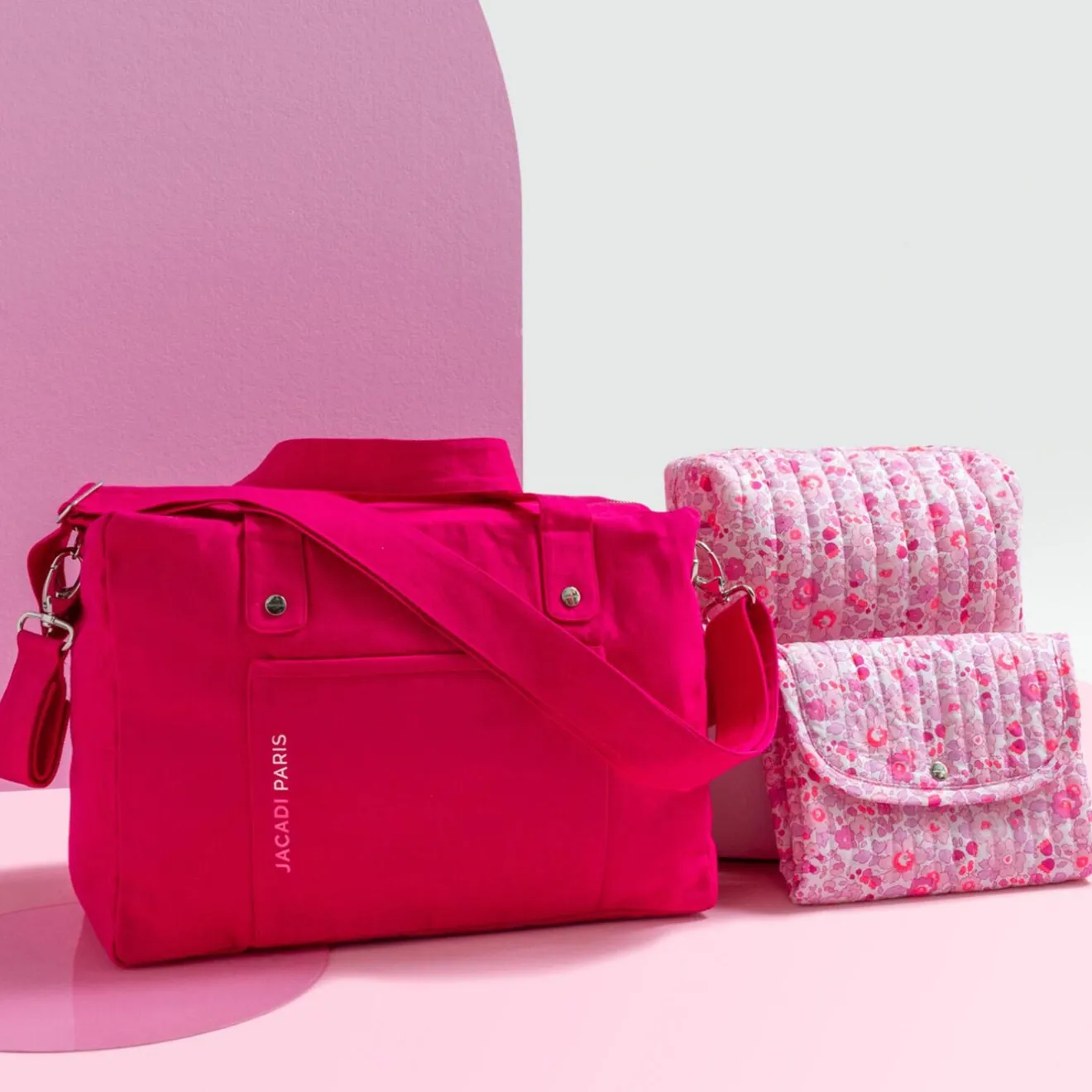 Sac À Langer, Trousse De Toilette|Sac À Langer Et Trousses De Toilette-Jacadi Sac à langer en coton canvas - ROSE FUSCHIA